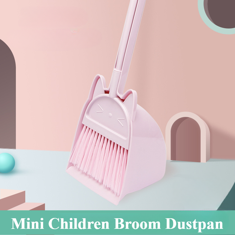 Kids Outdoor Broom - 미니 어린이 빗자루와 쓰레받기 만화 고양이